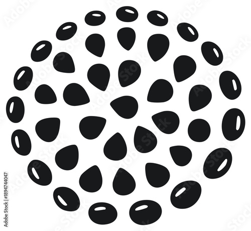 Vector illustration of an abstract organic seed pattern forming a sphere in a minimal style