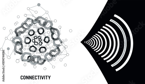 Connectivity Concept with Circular Chain Network and Wireless Signal Waves for Data Integration, Security and Global Communication