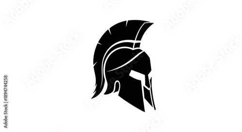 Black silhouette of a Spartan helmet on a white background.