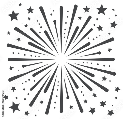 Abstract starburst design with radiating lines and scattered star shapes for celebratory themes