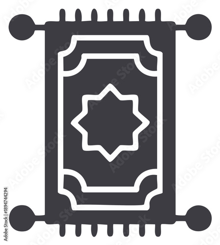 Decorative Islamic Prayer Rug with Geometric Star Pattern and Tassels