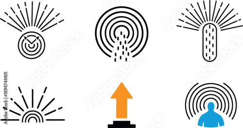 Abstract Circular Icons Set with Human Progress, Radial Energy, Expansion and Growth Symbols for Coaching and Mindset Branding