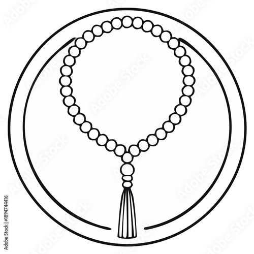 Prayer Beads Hand Drawn Icon in Circle Spiritual Religious Worship Object Line Art