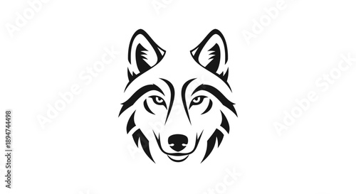 Black and white wolf head illustration on a plain white background