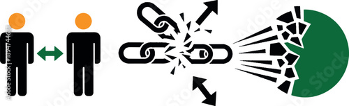 Concept of Breaking Chains, Social Distance and Change with Freedom Symbols, Human Connection and Impact Illustration