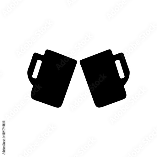 Solid Black Beer Mugs Pictogram with Clinking Toast Celebration Concept Vector illustration