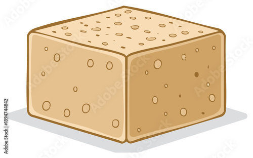Porous brown cube cartoon vector illustration depicting a textured block with irregular holes and specks