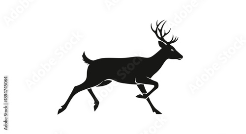 Black silhouette of a deer running against a white background.