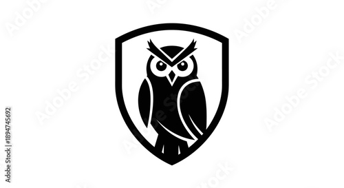 Black owl logo on a shield with white accents on a plain white background.