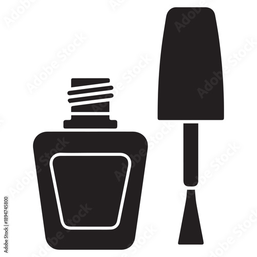 A simple black silhouette illustration of a nail polish bottle with brush