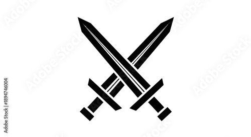Black silhouette of two crossed swords on a white background.