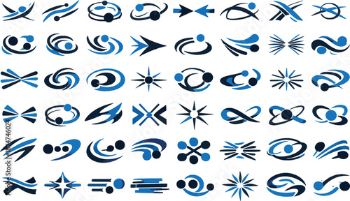 Abstract Blue Dynamic Shapes and Arrow Icons Set for Corporate Tech, Speed, and Global Logistics Branding Symbols