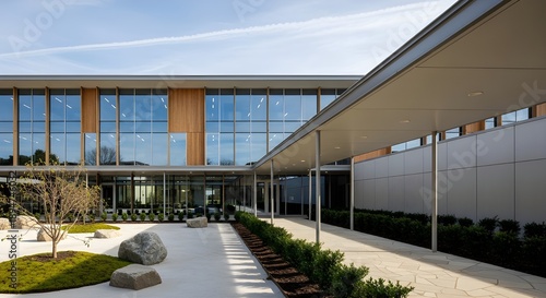 Modern campus building with open walkways, representing educational architecture, collaboration, and clean contemporary design.