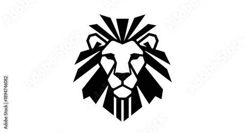 Black and white graphic illustration of a lion's head with a stylized mane on a white