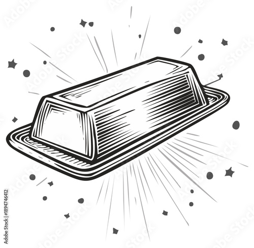 Illustration of a Gold Bar with Radiant Sparkles and Stars
