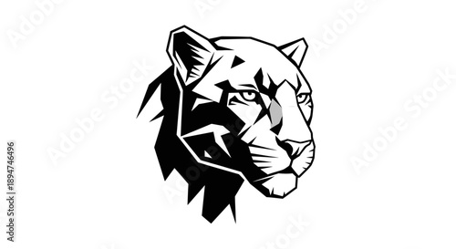 Black and white illustration of a tiger's head in profile view with bold lines on a plain
