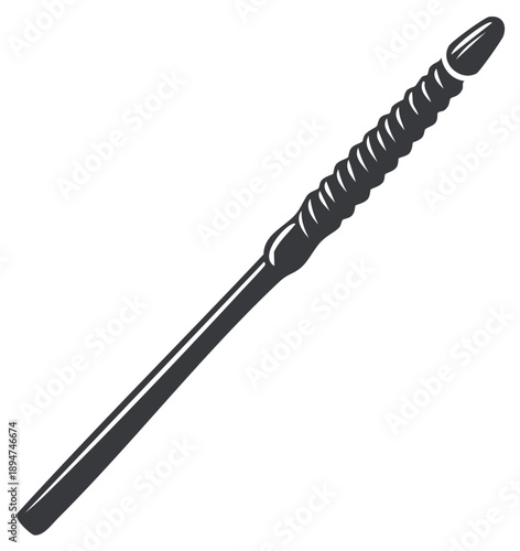 Isolated Magic wand illustration with swirls and curved end piece on white