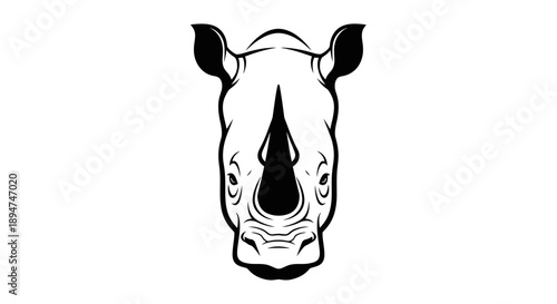 Black and white illustration of a rhinoceros head on a white background
