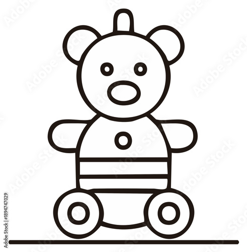 Cartoon bear on wheels, vector icon. Toy bear illustration.