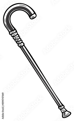 Illustration of a classic walking cane with a curved handle
