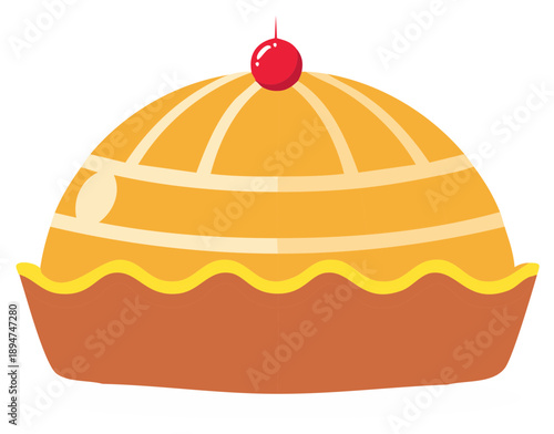 Classic homemade pie with a golden lattice crust and a red cherry on top vector illustration