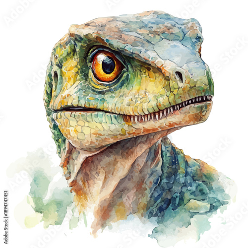 Velociraptor, watercolor drawing vector, isolated on a white background.