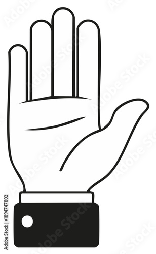 Stylized Line Drawing of a Human Hand Raised with Palm Open