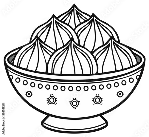 Wallpaper Mural Bowl of Dumplings, Traditional Food Illustration, Black and White Drawing Torontodigital.ca