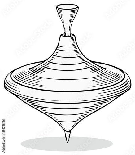 Wallpaper Mural Classic Wooden Spinning Top Toy Hand Drawn Line Art Illustration with Vintage Engraving Style Torontodigital.ca