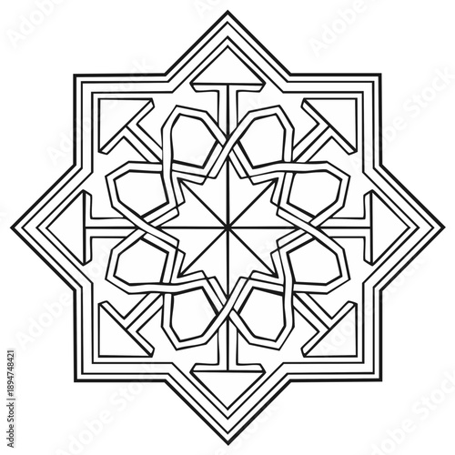 Wallpaper Mural Detailed Geometric Star Pattern Black Outline Ornamental Design Torontodigital.ca