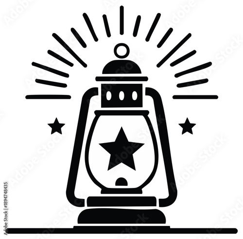 Wallpaper Mural Decorative gas lantern illustration shining bright with star emblem, vector in black and white Torontodigital.ca