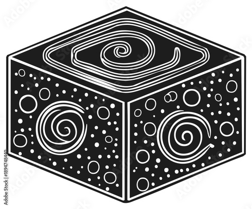 Wallpaper Mural Stylized abstract cube with swirling patterns and circular accents on a dark background Torontodigital.ca