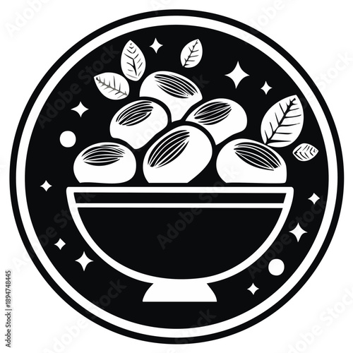 Wallpaper Mural Stylized Illustration of Dates in a Bowl with Leaves and Stars Torontodigital.ca