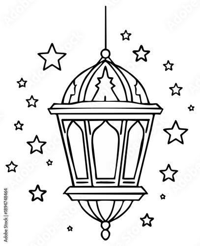 Wallpaper Mural Islamic Lantern with Stars Line Art Torontodigital.ca