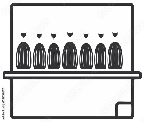 Wallpaper Mural Stylized Line Art Illustration of Seven Abstract Penguin Figures on a Shelf in a Display Box Torontodigital.ca