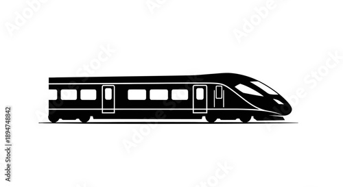 Modern high speed train silhouette isolated on white background.