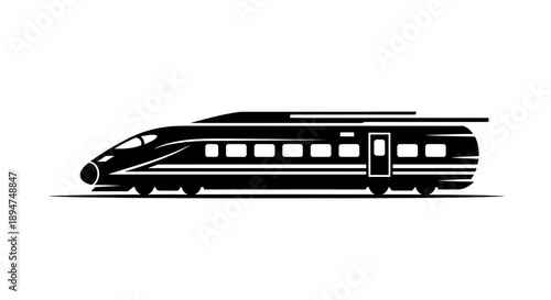 Modern high speed train silhouette isolated on white background.