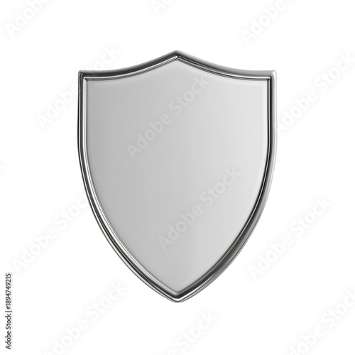 Modern chrome metal shield symbol 3D graphic, isolated on white, png