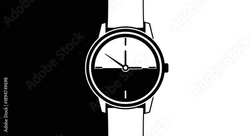 Minimalist Watch Face Divided Black and White.