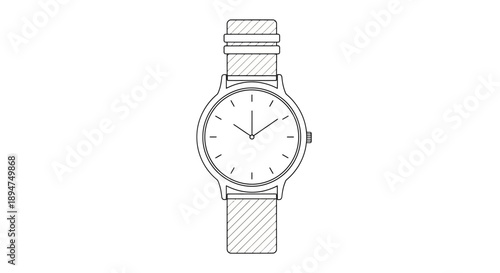 Minimalist wristwatch with fabric strap line drawing.