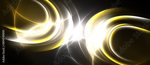 Abstract golden lines radiate from bright center. Smooth curves create dynamic, glowing visual effect. Dark background emphasizes luminosity.