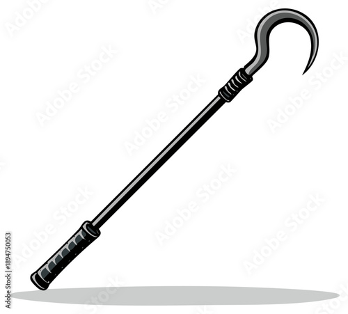 Stylized Sickle Crook Long Shafted Tool for Harvesting Agriculture Vector Illustration
