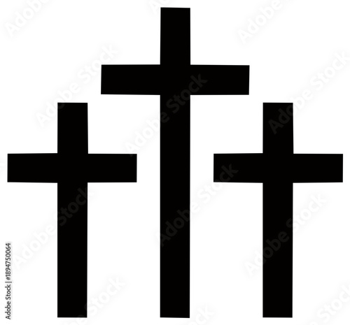 Three Black Christian Cross Symbols Side by Side on White