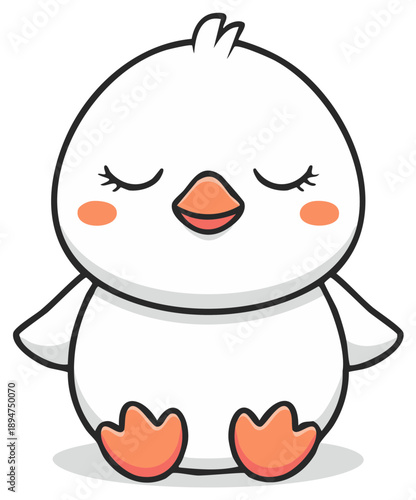 Cute cartoon baby chick with closed eyes and rosy cheeks resting peacefully