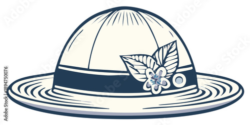 Pith Helmet Safari Hat with Floral Decoration and Wide Brim for Outdoor Adventure