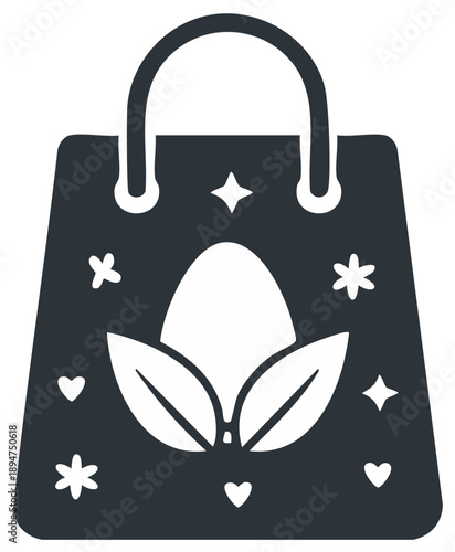 Shopping bag with egg and leaves festive design