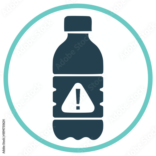 Warning sign on a plastic bottle icon for contaminated water or pollution hazard