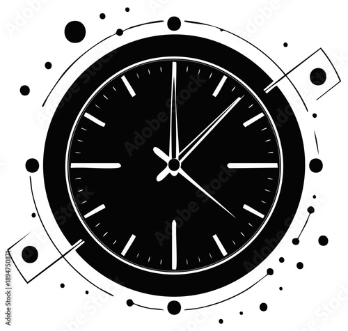 Monochrome Watch Face with Abstract Geometric Element, Time Keeper, Clockwork Illustration