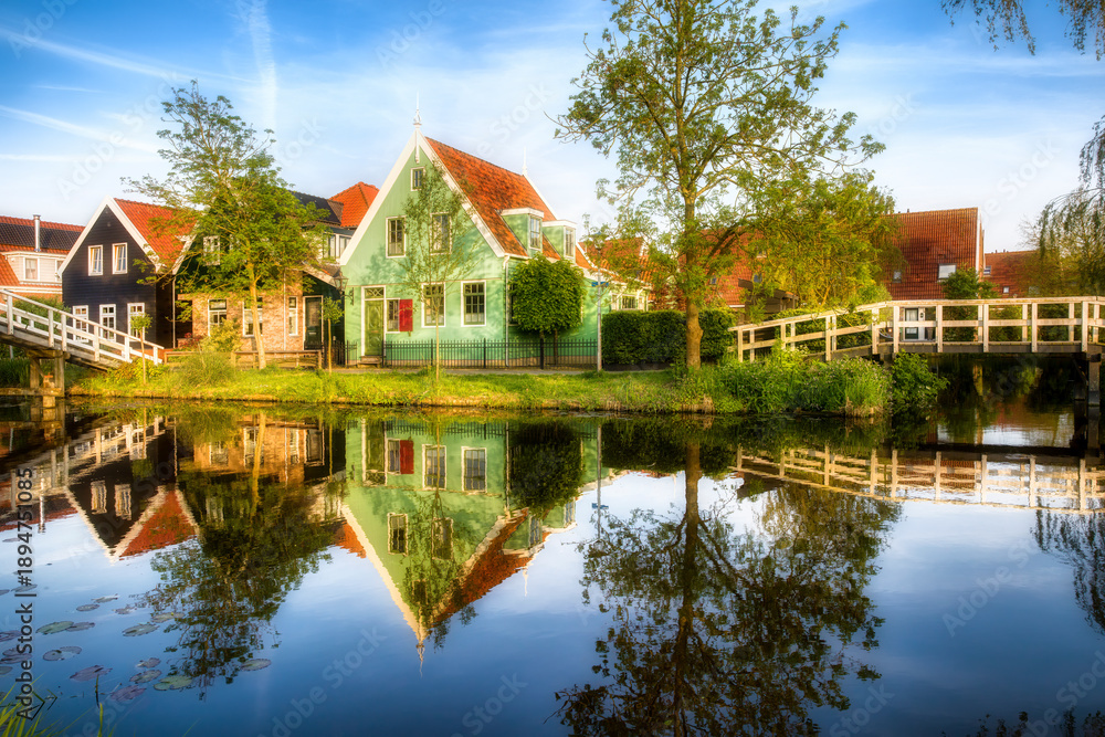 Fototapeta premium Evening at a Beautiful Canal in Zaandijk, Netherlands