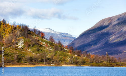 Lake Strostjernet at Stro in Vestre Slidre Municipality, Norway, with Famous Moutains Gilafjellet and Grindane at a Distance